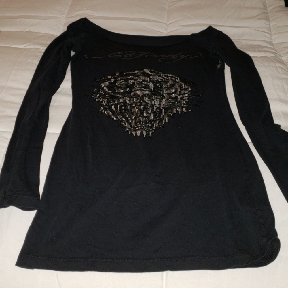 Ed Hardy women's long sleeve scoop neck top